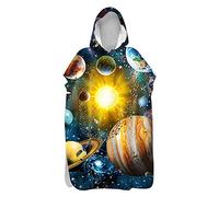 Telo Mare Poncho Surf Telo da Bagno con Cappuccio Leggero Accappatoio in Microfibra per Sport all'Aria Aperta Viola Blu 3D Galassia Pianeta Universo Cielo Stellato Tema (Colorato 6,Adult 75x110cm)