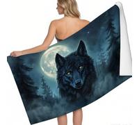 Telo Mare Scena notturna nella foresta con il lupo Microfibra 160 x 80 cm nero Antisabbia Super Grande Leggero Asciugatura Rapida per Piscina Campeggio Viaggi
