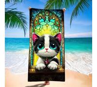 Telo Mare Sogno, Grande Asciugamano Palestra 100x200 cm, Gatto Asciugamano Microfibra, Compatta, Ultra Assorbente, Asciugatura Rapida, Telo da Mare Antisabbia per Palestra Viaggi Asciugamano H-10350