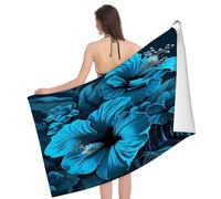 Telo Mare Some Hibiscus Flowers in Blue Pattern Asciugamano da Bagno Asciugatura Rapida Bambini Telo da Bagno, per Giardino, Camper, Yoga, 80x130cm