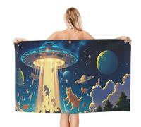 Telo Mare Space Cats UFO Adventure Asciugamano da Bagno Ultra-Assorbente Super Morbido Telo da Viaggio, per Campeggio, Mare, Surfboard, 80x130cm