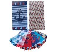 Telo mare stampato con nappine misto cotone 90 x 170 cm. spiaggia piscina hotel