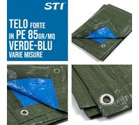 TELO OCCHIELLATO 85 gr VERDE BLU IMPERMEABILE COPRITUTTO MULTIUSO VARIE MISURE