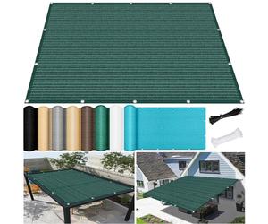 Telo Ombreggiante 3 x 3.3 m in Hdpe, Permeabile All'Acqua, Protezione UV Telo Parasole per Esterni Rete con Fune e Occhiellato per Terrazza, Campeggio, Verde Scuro