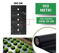 Telo PACCIAMATURA Nero 100 m Forato ogni 30 cm Larg 100 cm Antierbacce Bio Orto