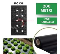 Telo per PACCIAMATURA Polietilene Nero 200m con Fori Paralleli 40x40cm Larg. 100