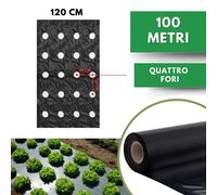 Telo per PACCIAMATURA Polietilene Nero Larg. 120 4 Fori 28x26 cm Antierbacce