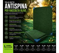 Telo Rete per Raccolta Olive Antispina 90gr/m² con Occhielli Angoli Rinforzati