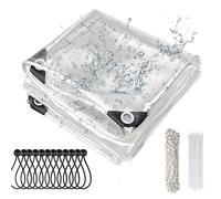 Telo Trasparente Occhiellato, Telo Impermeabile Esterno In PVC 420 G/M Tenda Trasparente Esterno Telone Impermeabile Per Esterno Multiuso Con Corda Da 10 M, Fascetta, Corda Elastica