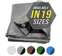 Telone di copertura argento/nero, resistente, materiale spesso, impermeabile, telone/tela cerata per barche, camper o piscine, 3 x 6,1 m, confezione da 2 pezzi