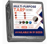 Telone di copertura argento/nero, resistente, materiale spesso, impermeabile, telone/tela cerata per barche, camper o piscine, 3,7 x 4,9 m