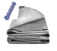 Telone di Copertura con Occhielli 300 x 300 cm Antimuffa Telone Rinforzato Occhiellato Universale per Mobili da Giardino, Trampolino Auto, Argento