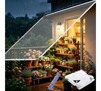 Telone Impermeabile Trasparente 160 x 240 cm Resistente Alle Intemperie, Riutilizzabile, con Corde Telo con Occhiellato Telone di Copertura per Conigli Giardino D'Inverno, trasparente