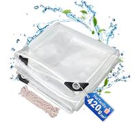 Telone impermeabile trasparente con occhielli 3x5m, 420 g/m² in materiale PVC, telone impermeabile trasparente per esterni, Premium telone con corda, per mobili da giardino, piante, gazebo, balcone