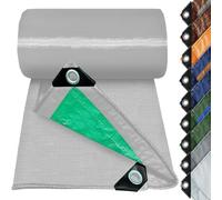 Telone Occhiellato 130 x 130 cm Leggero Antistrappo Impermeabile Antivento e Resistente Ai Raggi UV Telo 140G M² Telone Occhiellato Telo per Campeggio, Giardino e Giardino, Argento