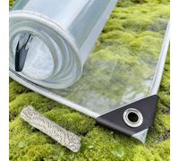 Telone PVC Occhiellato 100 x 150 cm Impermeabile, Trasparente, Resistente Alle Intemperie, Pieghevole Telone Trasparente Impermeabile per Balcone, Mobili da Giardino, A