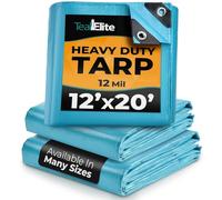 Telone resistente 12 'x 50' - impermeabile, 12 mil di spessore - resistente ai raggi UV, antistrappo e strappo con occhielli in metallo - uso multiuso per campeggio, tenda, barca, camper, auto