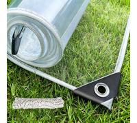 Telone Trasparente 280 x 680 cm Antipioggia Antistrappo, Antipolvere, Telone Impermeabile Occhiellato con Fascette e Corde per Piscina, Mobili da Giardino, Auto, incolore