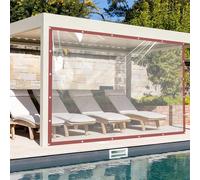 Telone trasparente in vinile resistente, impermeabile, 2,4 x 3 m, con bordi rinforzati e occhielli per esterni, patio, protezione da giardino, trasparente, caffè