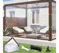 Telone Trasparente Per Esterno,Telone Trasparente Impermeabile Con Occhielli,Resistente Agli Strappi E Resistente,Tela Impermeabile Robusto Per Terrazza, Balconi,Verande,Giardini Clear,4x5m