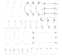 Telooco 36 fermi trasparenti per piercing in plastica bioflex, per chirurgia e naso, piercing per lingua, ombelico, setto, sopracciglio, capezzolo, labbro, trago, cartilagine, orecchino industriale