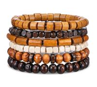 Telooco 6 Pezzi Bracciale di Perline da Uomo Vintage Elastico Bracciale di Legno 19cm Multistrato Braccialetto di Perle Staccabile Braccialetto Gotico Regolabile da Donna Uomo (Marrone Chiaro)