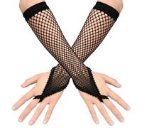 Telooco Guanti a Rete Senza Dita 1 Paio Neri Guanti in Rete da Donna Maniche a Rete con Guanti a Rete in Pizzo con Anello per Dita per Donne Ragazze Abiti per Feste a Tema Anni '80