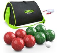 TELURY Set di bocce da 100 mm, dimensioni e peso regolamentari per prato, set da gioco per bocce da spiaggia per 2-8 giocatori (rosso e verde)
