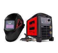 Telwin Force 205 Saldatrice Inverter ad Elettrodo con Maschera Automatica a Caschetto e Accessori di Saldatura MMA, 200A, Macchina per Saldare Leggera Compatta e Trasportabile, 230V, Made in Italy
