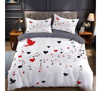 Tema D'Amore Copripiumino Singolo 150x200 cm Linee di note musicali Set Biancheria da Letto in Cotone Poliestere Stampa 3D con Cerniera Confortevole