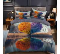Tema D'Amore Set Biancheria da Letto Un albero a forma di cuore Copripiumino Matrimoniale 260x 40 cm, 3 Pezzi in Microfibra con 2 Federe 50x80 cm, Stampa 3D e Chiusura a Cerniera