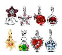 Tema del gioco Ciondolo in argento sterling 925 con lampada da notte, cuore e fiore magico, adatto per il fascino originale del braccialetto da donna