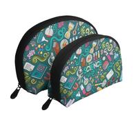 Tema della scienza dei cartoni animati, Borsa per trucco a conchiglia Portamonete da donna Borsa da toilette piccola Borsa per cosmetici 2 pezzi