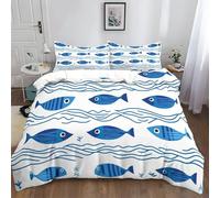 Tema Dell'Oceano Pesci Disegnati A Mano Copripiumino Matrimoniale Set 240x220 cm con 2 Federa 50x75 cm Blu Copripiumino in Morbido e Anallergico 100% Microfibra con Cerniera per Bambini e Adulti