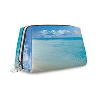 Tema dessert, borsa cosmetica per trucchi, ciambella rivestita di cioccolato, biscotto latte macchiato, organizer in pelle, borsa da toeletta riutilizzabile, marrone crema, M, Blu Giallo_10, Taglia