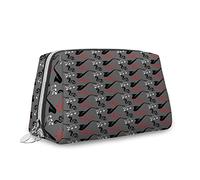 Tema dessert, borsa cosmetica per trucchi, ciambella rivestita di cioccolato, biscotto latte macchiato, organizer in pelle, borsa da toeletta riutilizzabile, marrone crema, M, Grigio Nero Rosso_12,