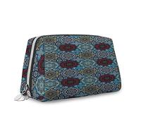 Tema dessert, borsa cosmetica per trucchi, ciambella rivestita di cioccolato, biscotto latte macchiato, organizer in pelle, borsa da toeletta riutilizzabile, marrone crema, M, Marrone Blu_7, Taglia