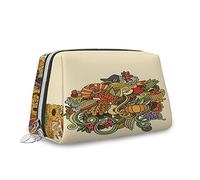 Tema dessert, borsa cosmetica per trucchi, ciambella rivestita di cioccolato, biscotto latte macchiato, organizer in pelle, borsa da toeletta riutilizzabile, marrone crema, M, Multicolore 2, Taglia