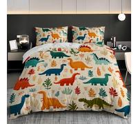Tema di Dinosauri Colorati Dei Cartoni Animati Set Copripiumino Matrimoniale 200x200 cm (2 Federa 50x80) Morbido ed Ipoallergenico Set di Biancheria da Letto, Multicolore 3 Pezzi Copripiumone