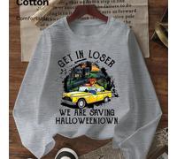 Tema di Halloween, sfondo di strada al crepuscolo, teschio alla guida di un taxi e stampa di slogan con lettere, maglietta a maniche lunghe in cotone per ragazzi/ragazze, maglietta a maniche lunghe pe