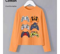 Tema di Halloween, stampa del modello del controller del gioco a conchiglia della serie di mostri di Halloween, maglietta a maniche lunghe in cotone per ragazzi/ragazze, maglietta a maniche lunghe per