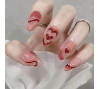 Tema di San Valentino 24 Pcs Chiodi Falso Ovale Corto Con Strisce Design Cuore Premere Le Unghie Per Le Donne E Le Ragazze