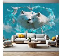 Tema di San Valentino Carta da Parati Coppia lupo bianco Fotomurali in TNT Fotomurali Murale alla Moda Decor da Muro Poster Gigante Design Carta per Pareti Ornamento 350 x 250 cm