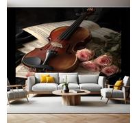 Tema di San Valentino Carta da Parati Fotografica Musica violino rosa 350x250 cm Fotomurali Poster Giganti TNT Murale Art Sfondo Moderne Decorazione Soggiorno Camera de Letto Sala Ufficio