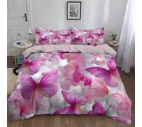 Tema Fantasy Farfalla Rosa Set Copripiumino 3 Pezzi Set 180 x 220 cm per Ragazzi e Ragazze, Copripiumino Rosa Chiaro Poliestere Morbida con 2 Federe da 50 x 80 cm per Decorazione Camera