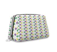 Tema Mardi Gras, borsa per il trucco, borsa per cosmetici, motivo festival dei colori del martedì grasso, organizer in pelle, borsa da toilette riutilizzabile, verde, giallo, viola, S, Verde Giallo
