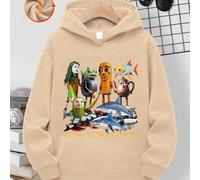 Tema meme AI italiano per giovani/bambini, varie stampe con motivi astratti di meme AI, felpe con cappuccio, felpe con spalle scese, abbigliamento per bambini oversize, versatile, casual, largo, a man