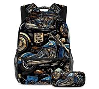 Tema moto Conquer The Classroom con il nostro set di 2 zaini per bambini, zaino grande capacità e astuccio per ragazzi, ragazze e adolescenti, Multicolore#06, B:29.4x20x40cm P:19x7.5x3.8cm, Zaini