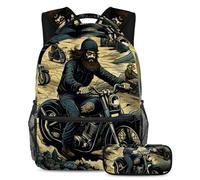 Tema moto Conquer The Classroom con il nostro set di 2 zaini per bambini, zaino grande capacità e astuccio per ragazzi, ragazze e adolescenti, Multicolore#01, B:29.4x20x40cm P:19x7.5x3.8cm, Zaino