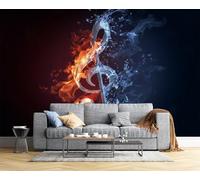 Tema Musicale Carta Da Parati - Illustrazione Di Note Musicali Adesivo Tessuto Di Seta Murale,Per Camera Da Letto Soggiorno Sala Da Pranzo 250L × 175A Cm,Colore Arancione
